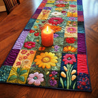 Flowers on Colorful Stripes Table Runner