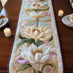 White Lotus with a Dragonfly Table Runner