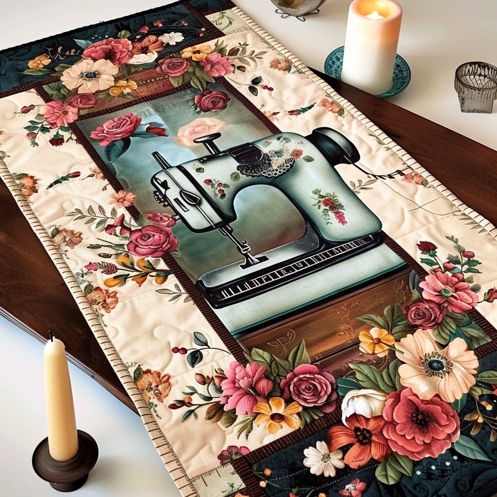 Flower Sewing Machine Table Runner