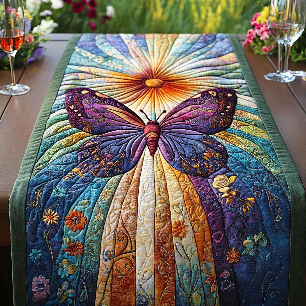 Purple Butterfly on a Sunburst Table Runner