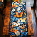 Butterflies on Blue and Gold Table Runner