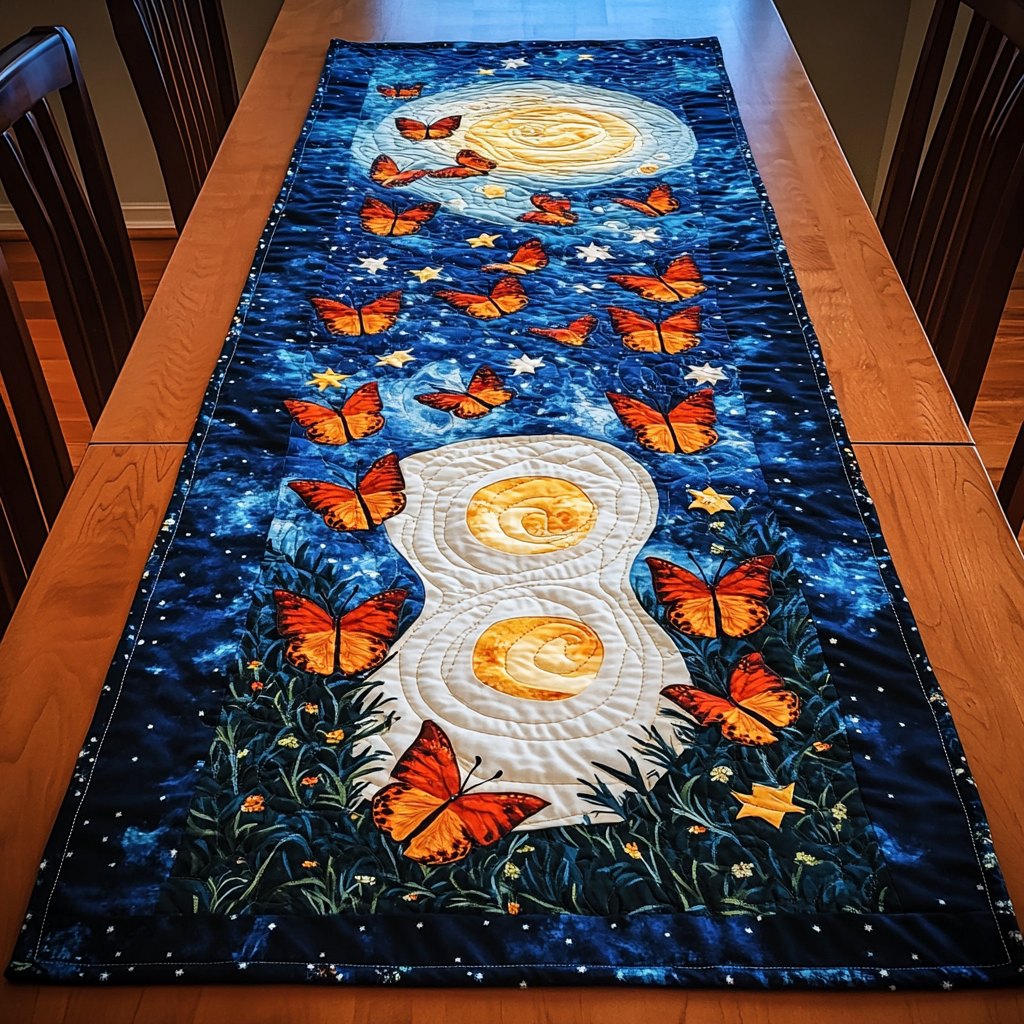 Butterflies and Lanterns on Navy Table Runner