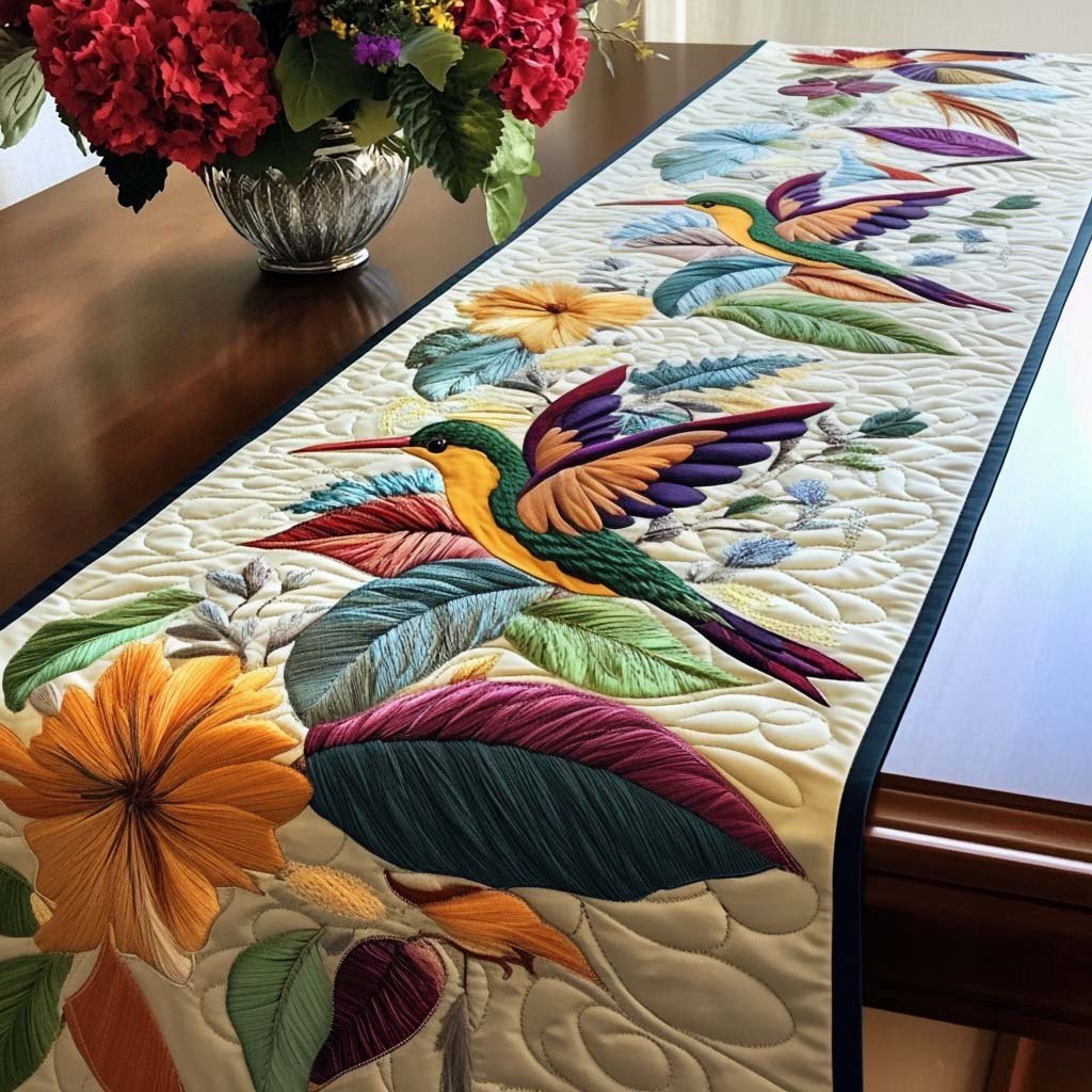 Hummingbird with a Golden Sunflower Table Runner