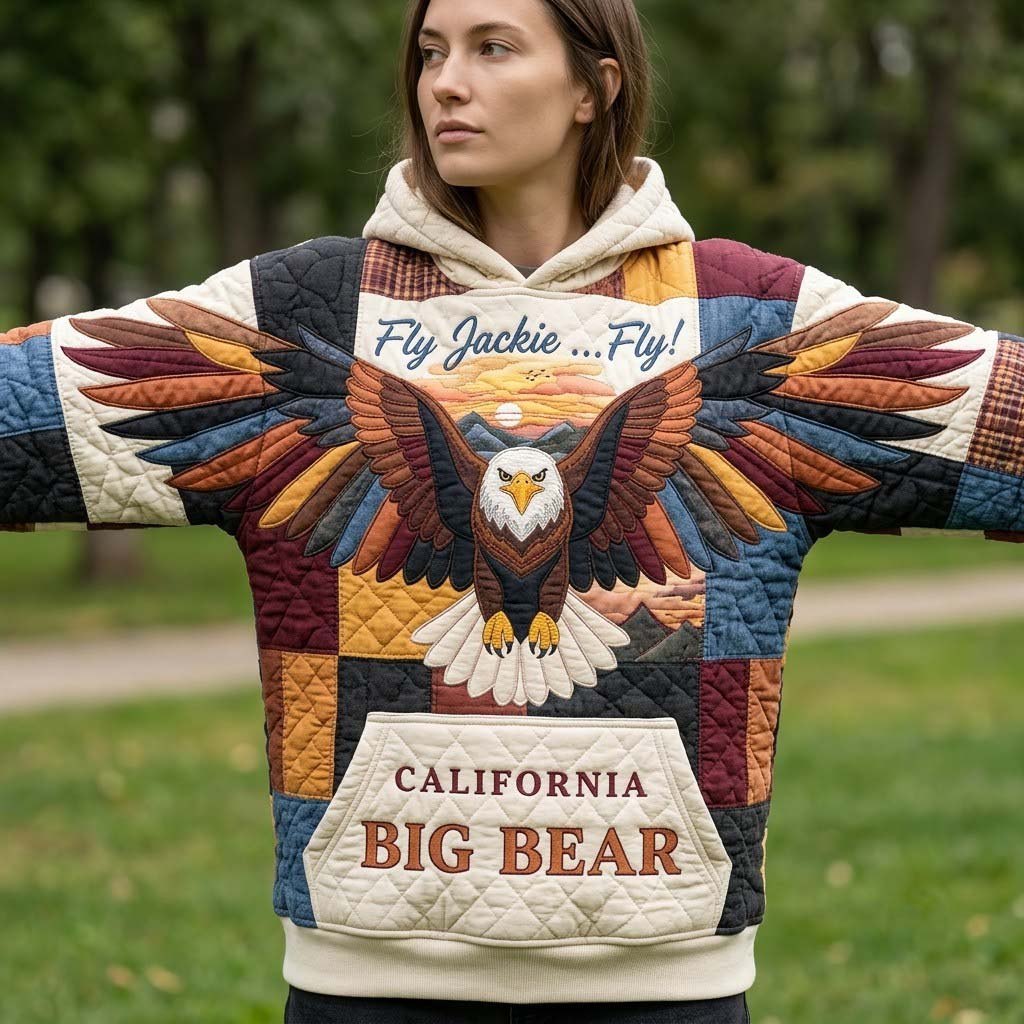 Eagle Wingspan Patchwork Big Bear California hoodie, all-over print