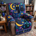 Folk Art Black Cats Crescent Moon Sofa Cover