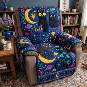 Folk Art Black Cats Crescent Moon Sofa Cover - Made to Order