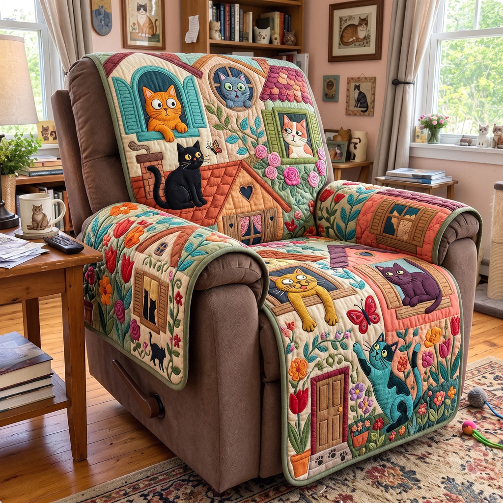 Folk Art Cats Cottage Patchwork Sofa Cover