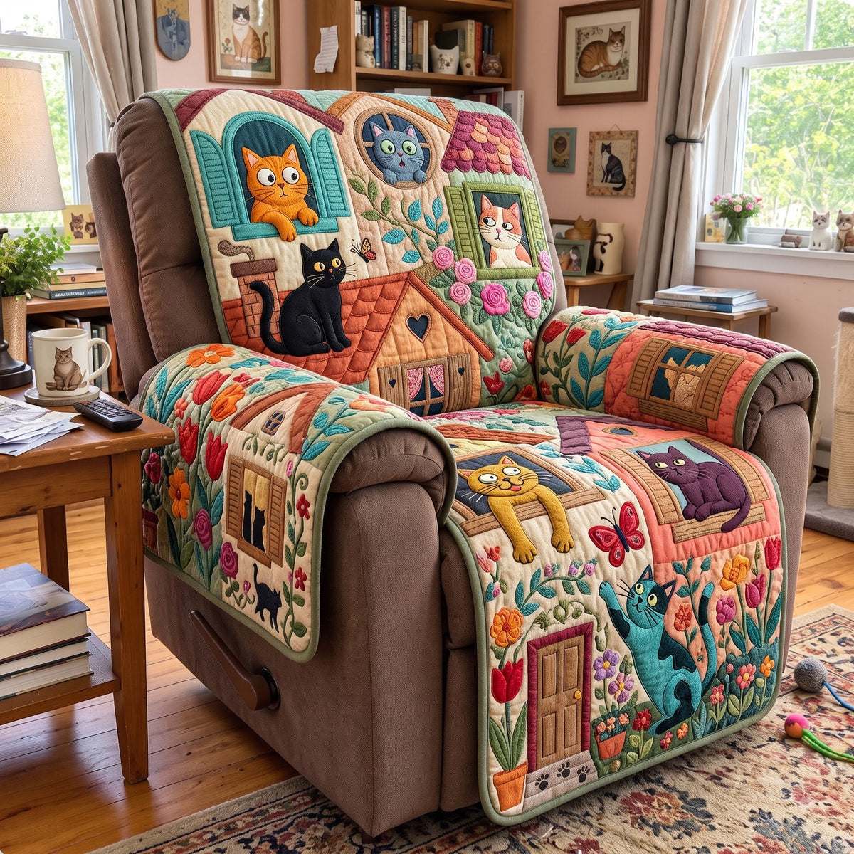 Folk Art Cats Cottage Patchwork Sofa Cover