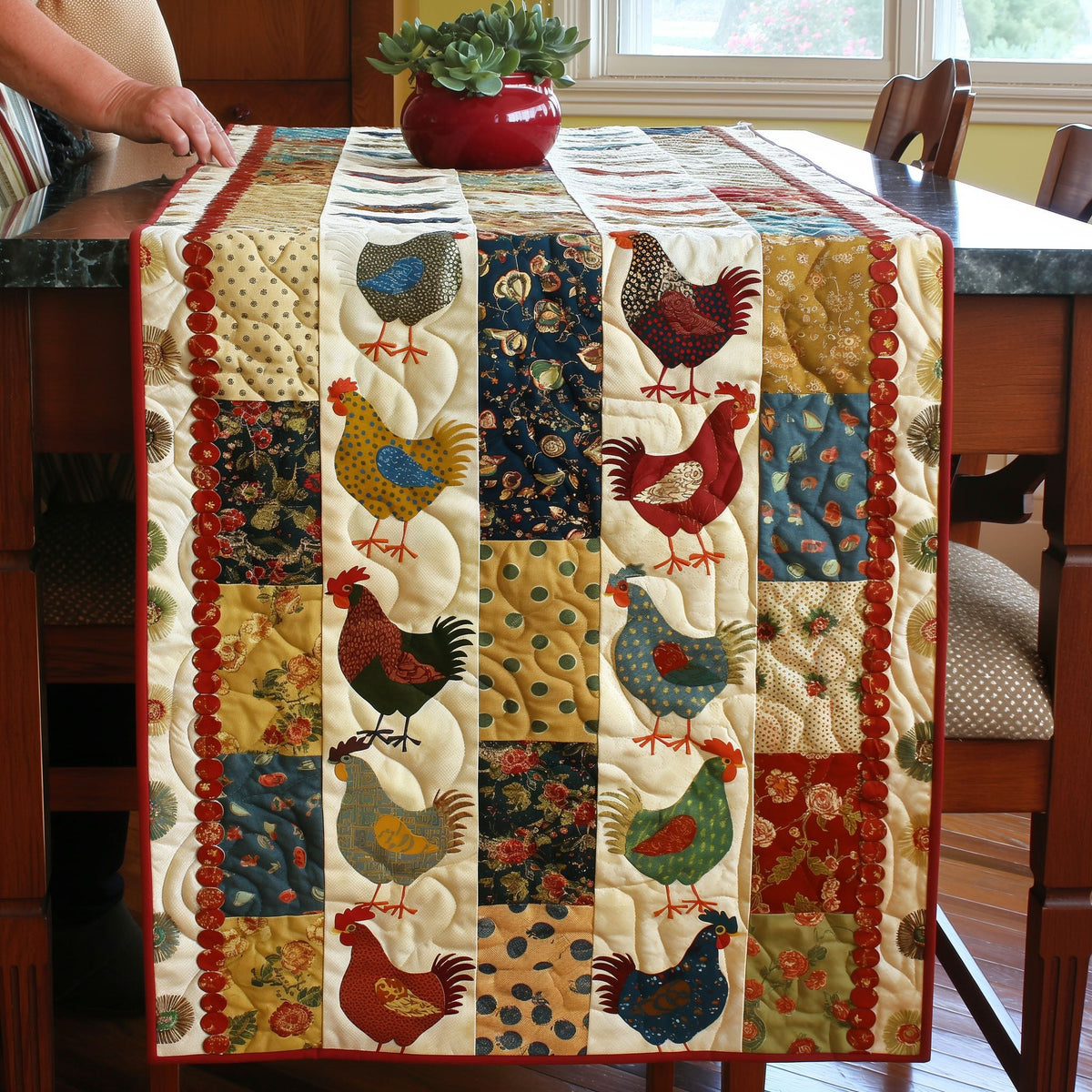 Folksy Flock Chicken Table Runner