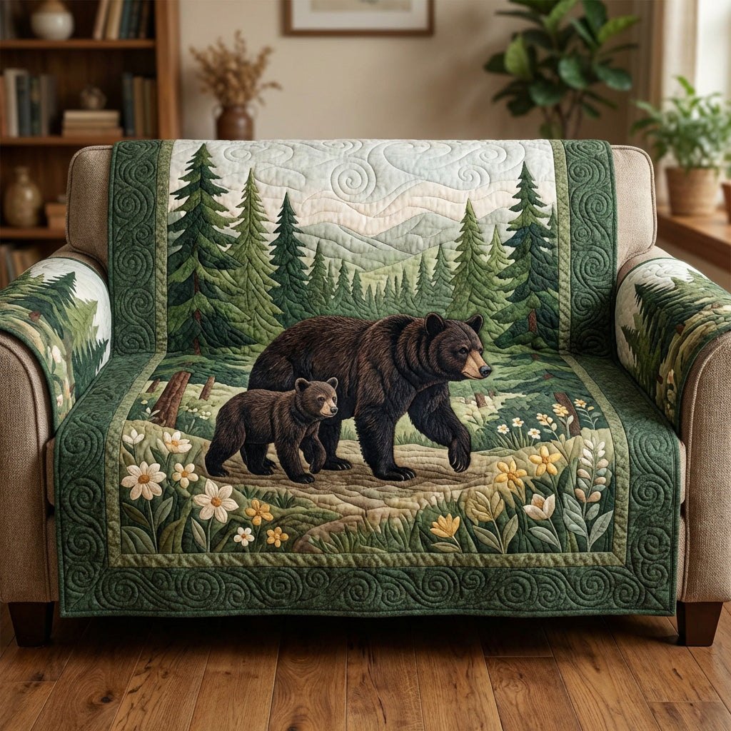 Bear Family in the Green Meadow Sofa Cover