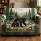 Bear Family in the Green Meadow Sofa Cover