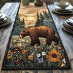 Brown Bear in a Wildflower Meadow Table Runner