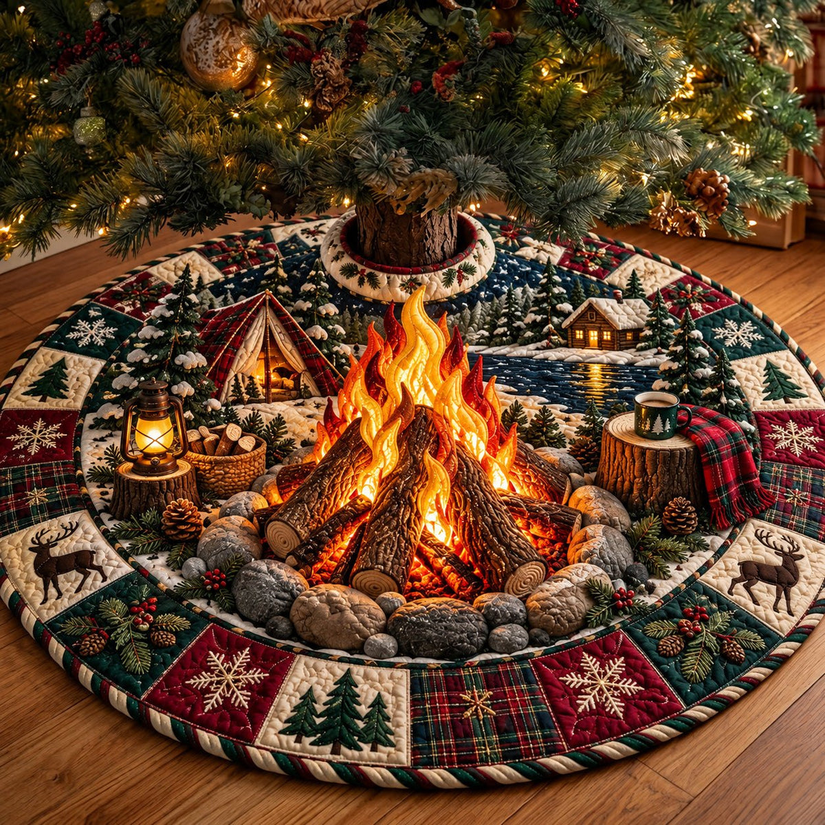 Forest Campfire Christmas Tree Skirt