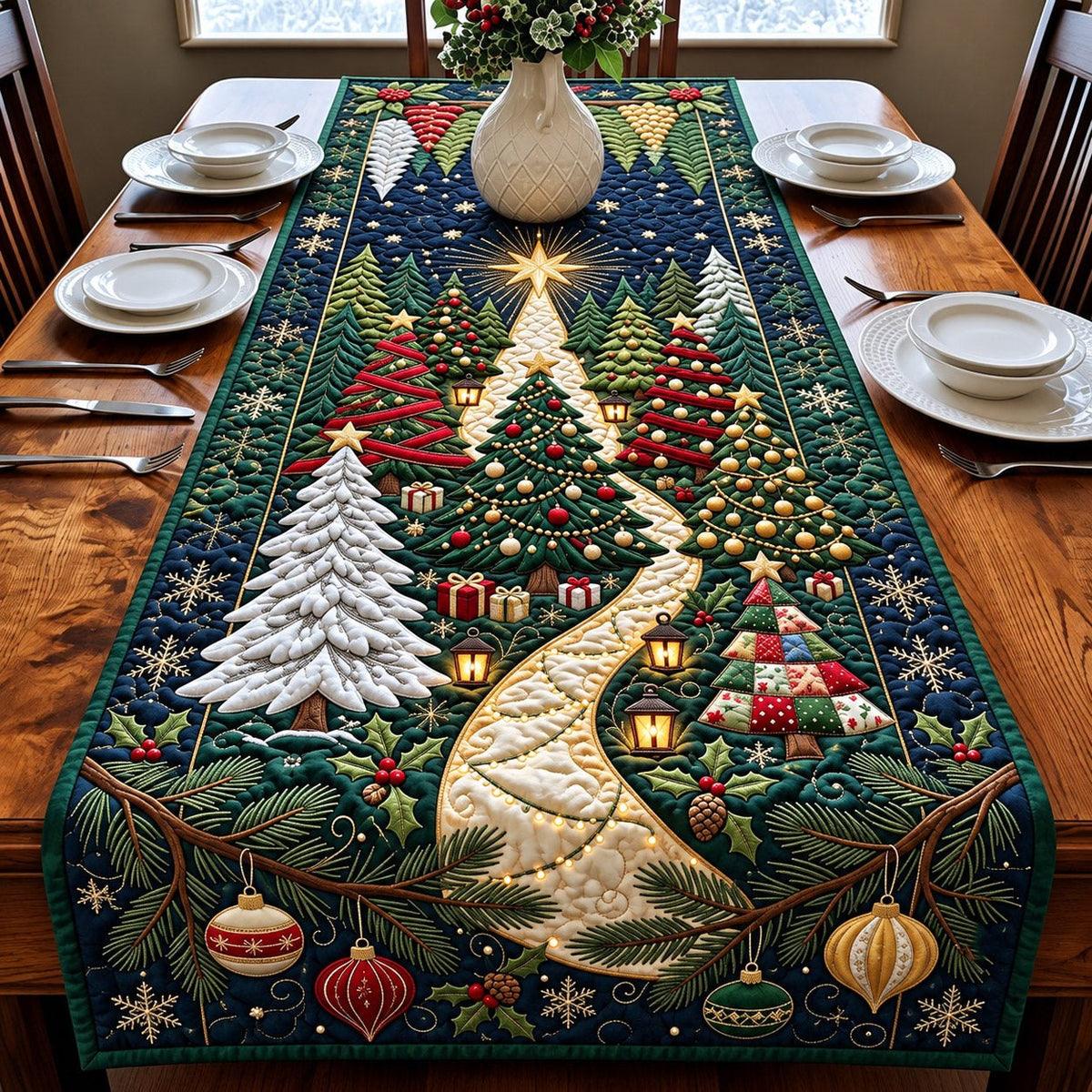 Forest Christmas Tree Table Runner
