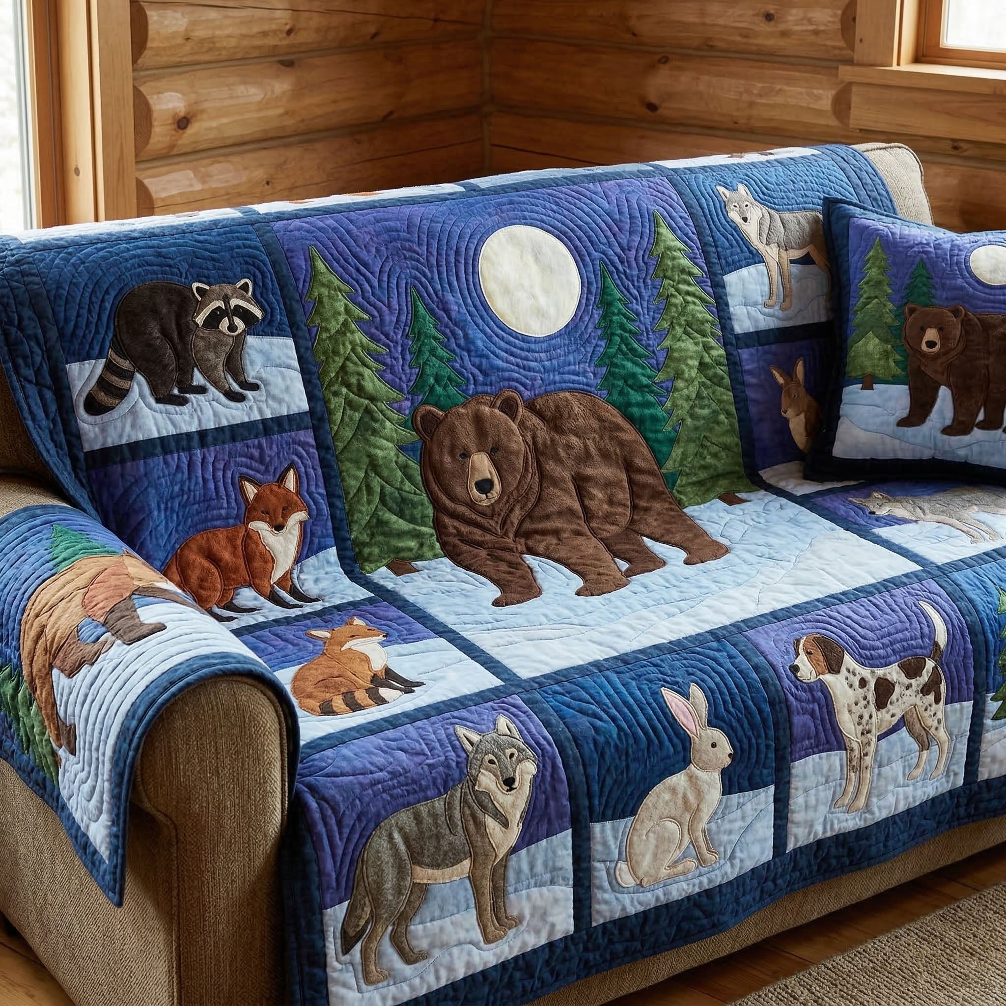 Woodland Animals Under the Blue Moon Sofa Cover