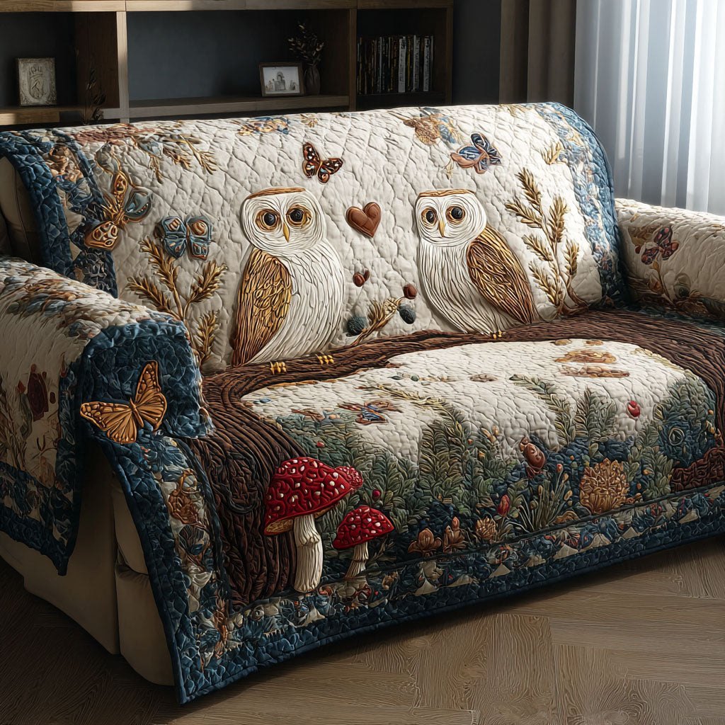 Owls on the Mushroom Log Sofa Cover
