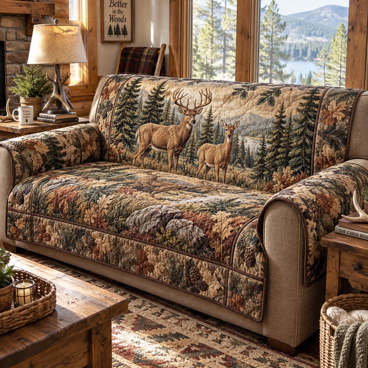 Forest Deer Gathering Sofa Cover
