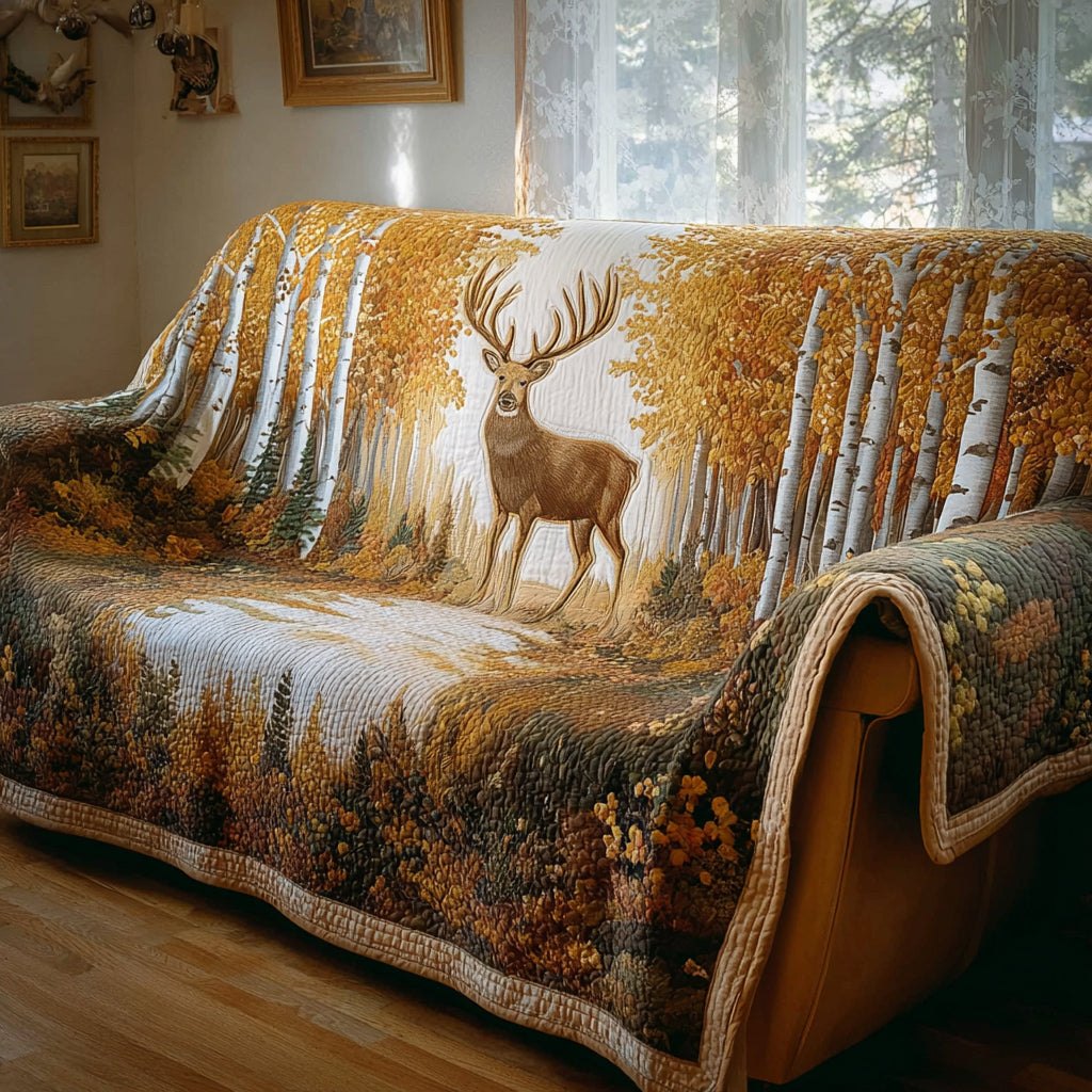 Deer in the Golden Aspen Woods Sofa Cover