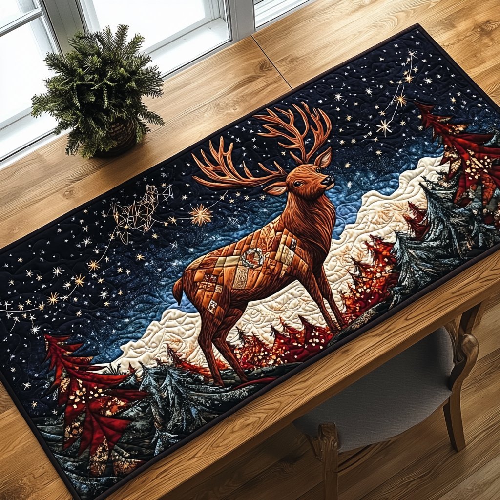 Elk Under a Starry Night Table Runner