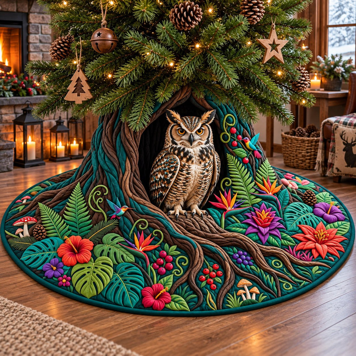 Forest Owl Haven Christmas Tree Skirt