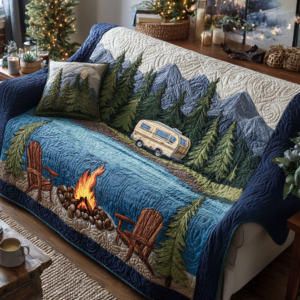 Campfire by the Mountain Lake Sofa Cover