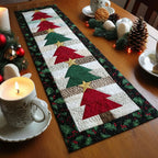 Red and Green Tree Blocks Table Runner