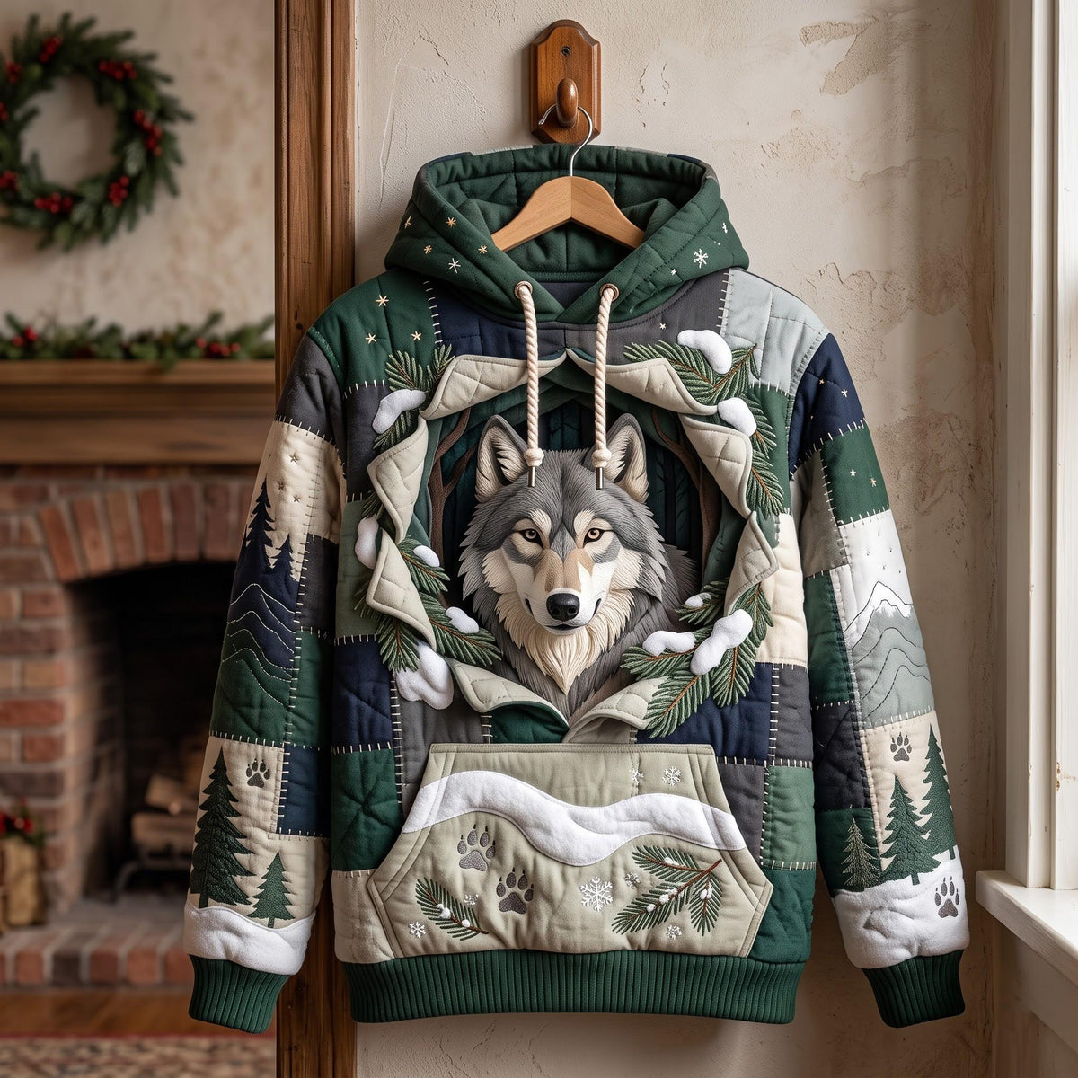 Forest Wolf hoodie, all-over print