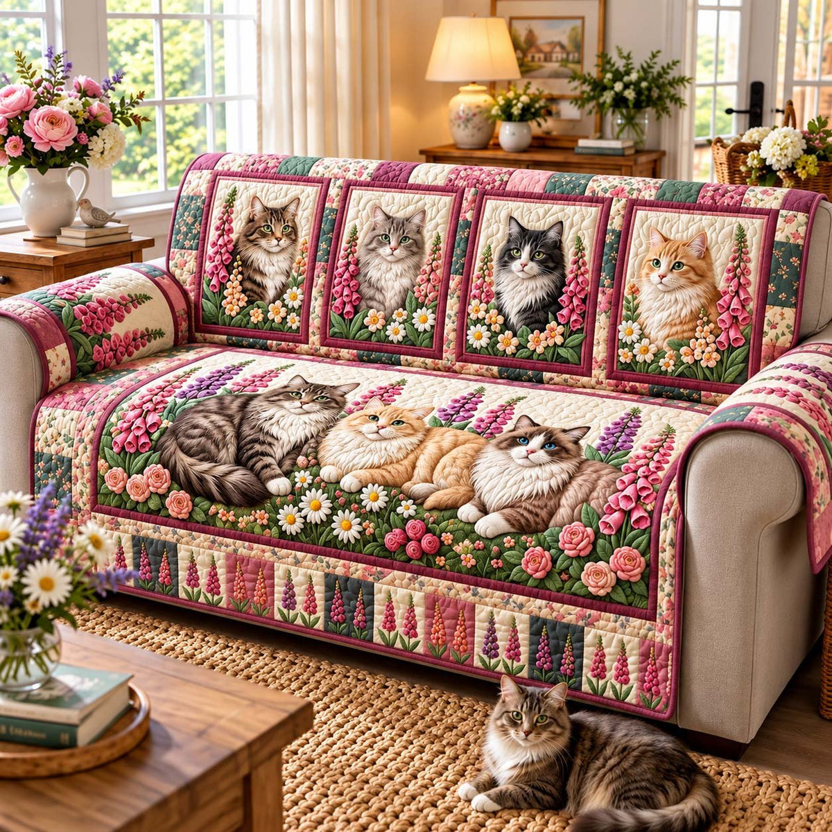 Foxglove Cottage Cats Sofa Cover