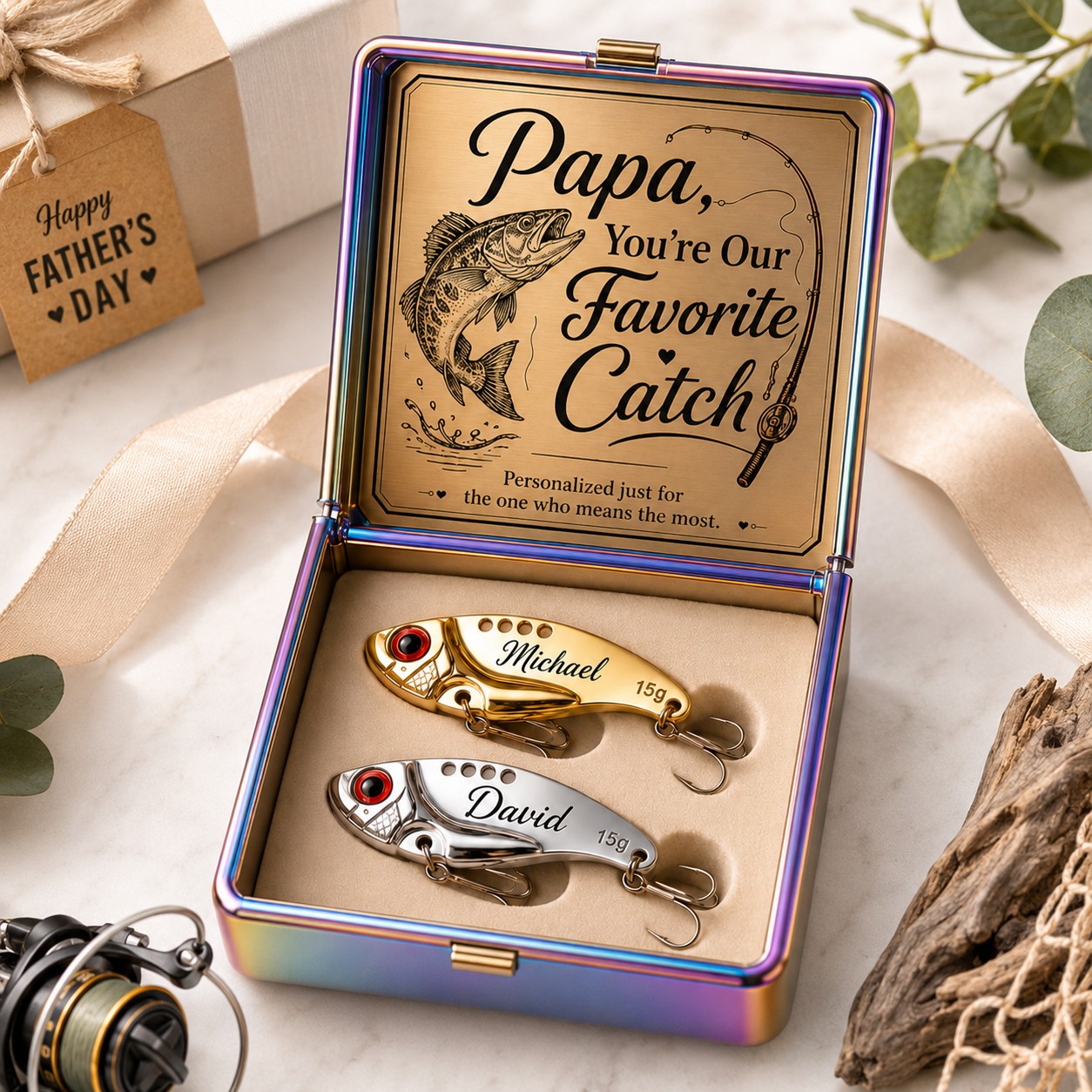 Gold silver fishing lures Custom Name Wall Clock — personalized with a custom name