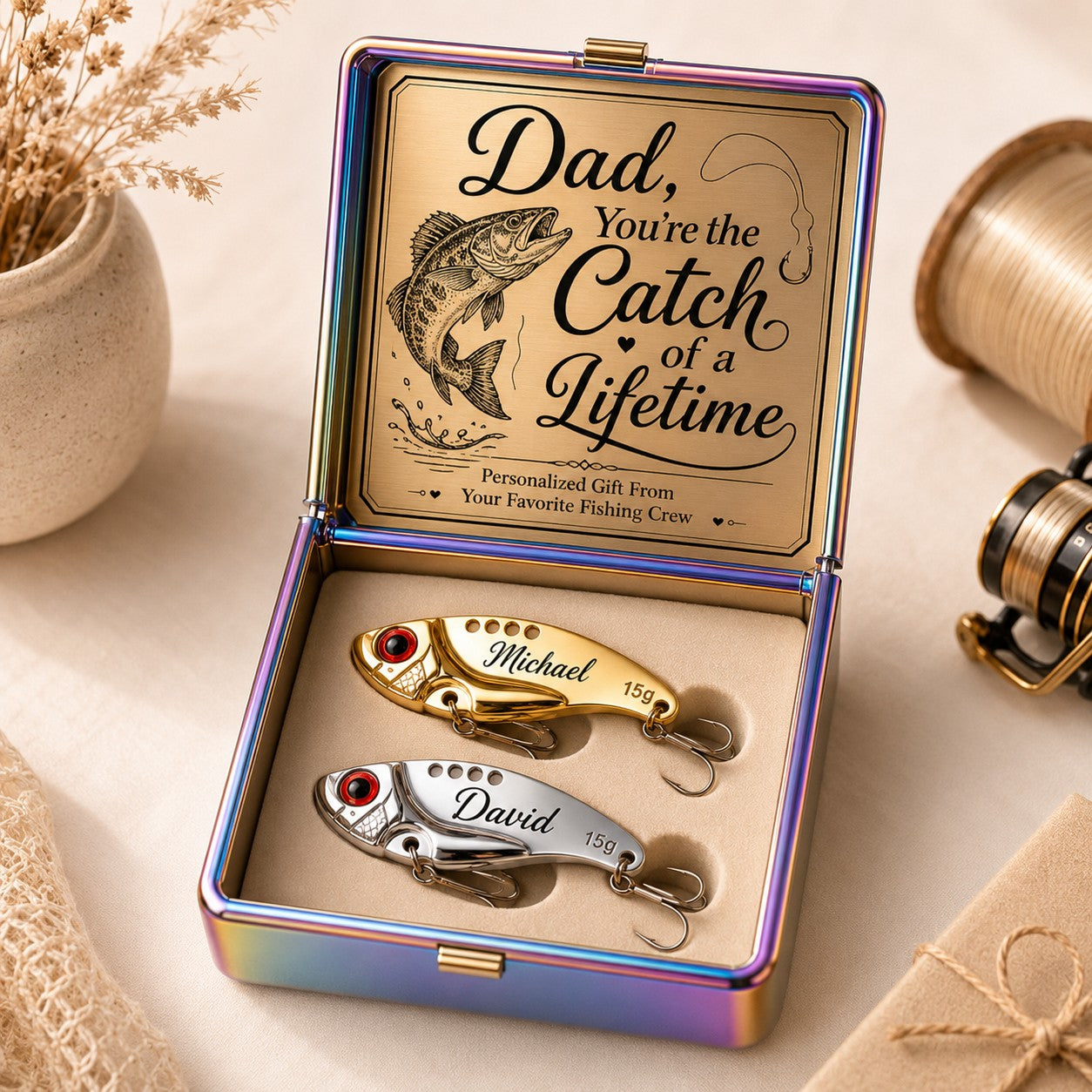 Gold silver fishing lures Custom Name Wall Clock — personalized with a custom name