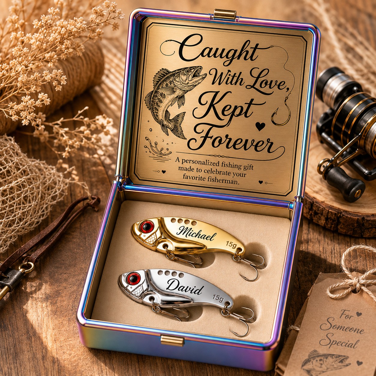 Gold silver fishing lures Custom Name Wall Clock — personalized with a custom name