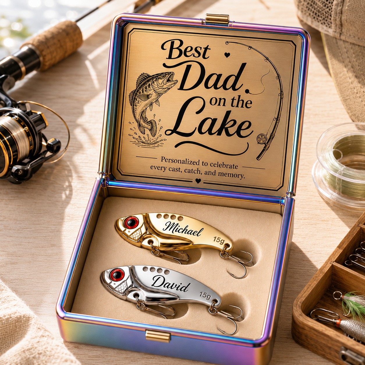 Gold silver fishing lures Custom Name Wall Clock — personalized with a custom name