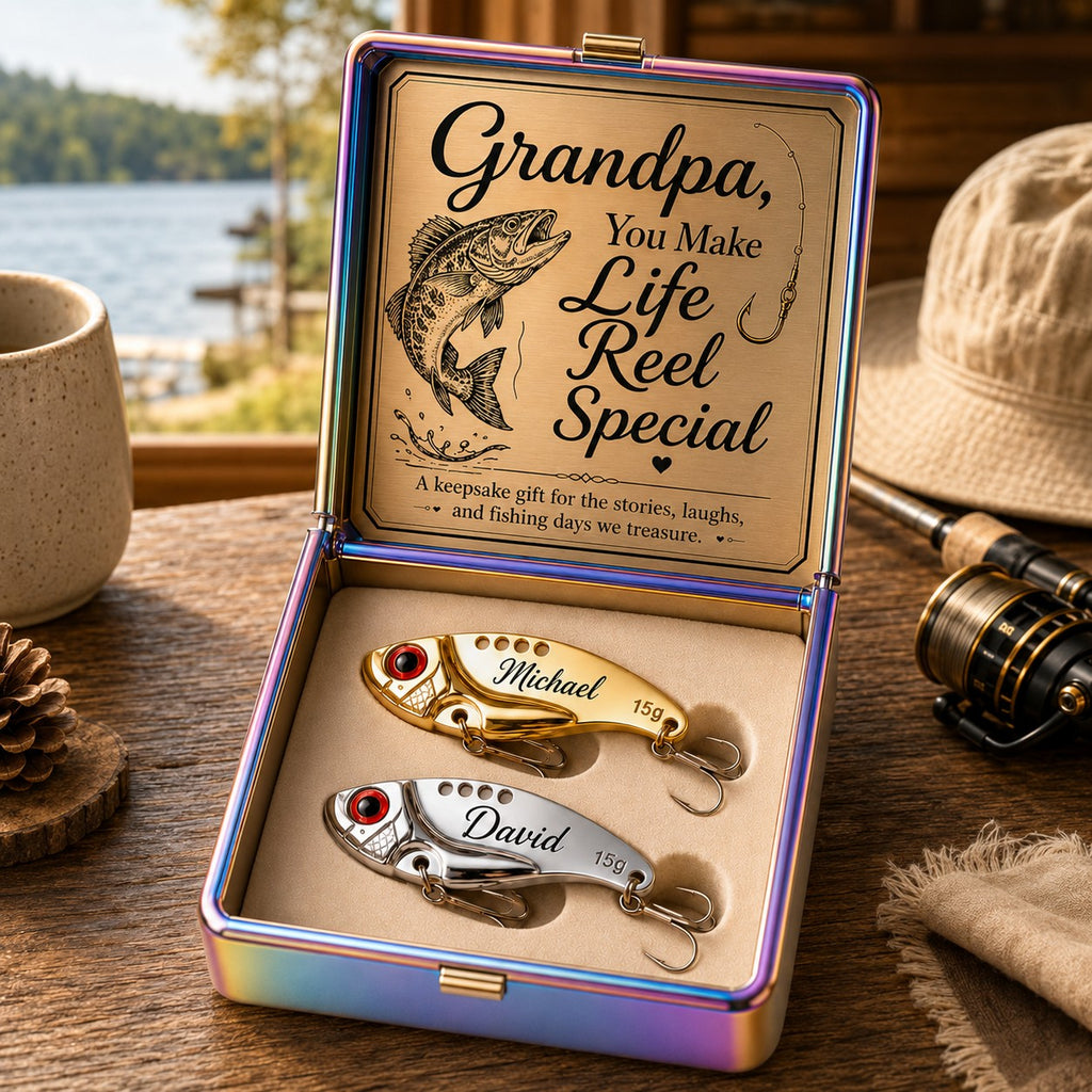 Gold silver fishing lures Custom Name Wall Clock — personalized with a custom name