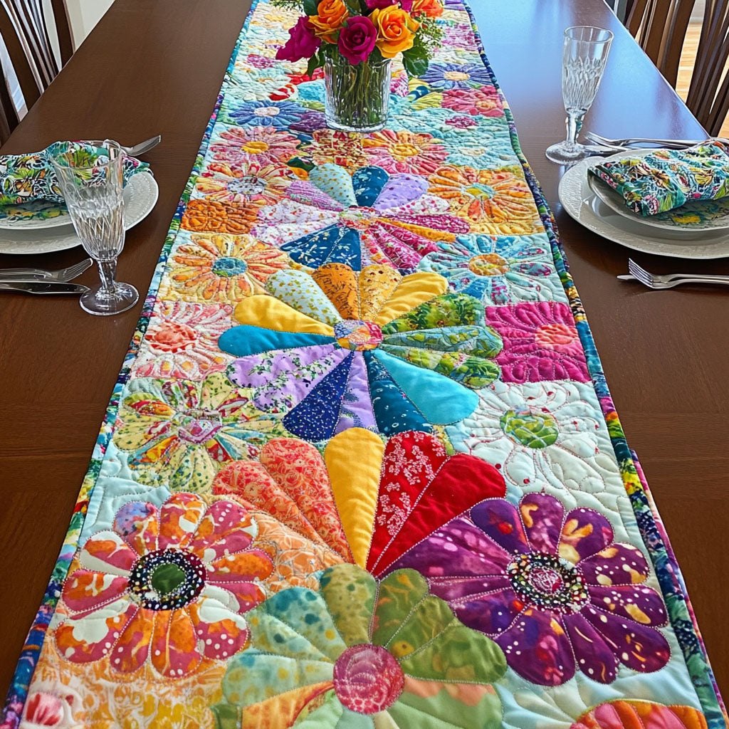 Kaleidoscope Patchwork in Bright Colors Table Runner