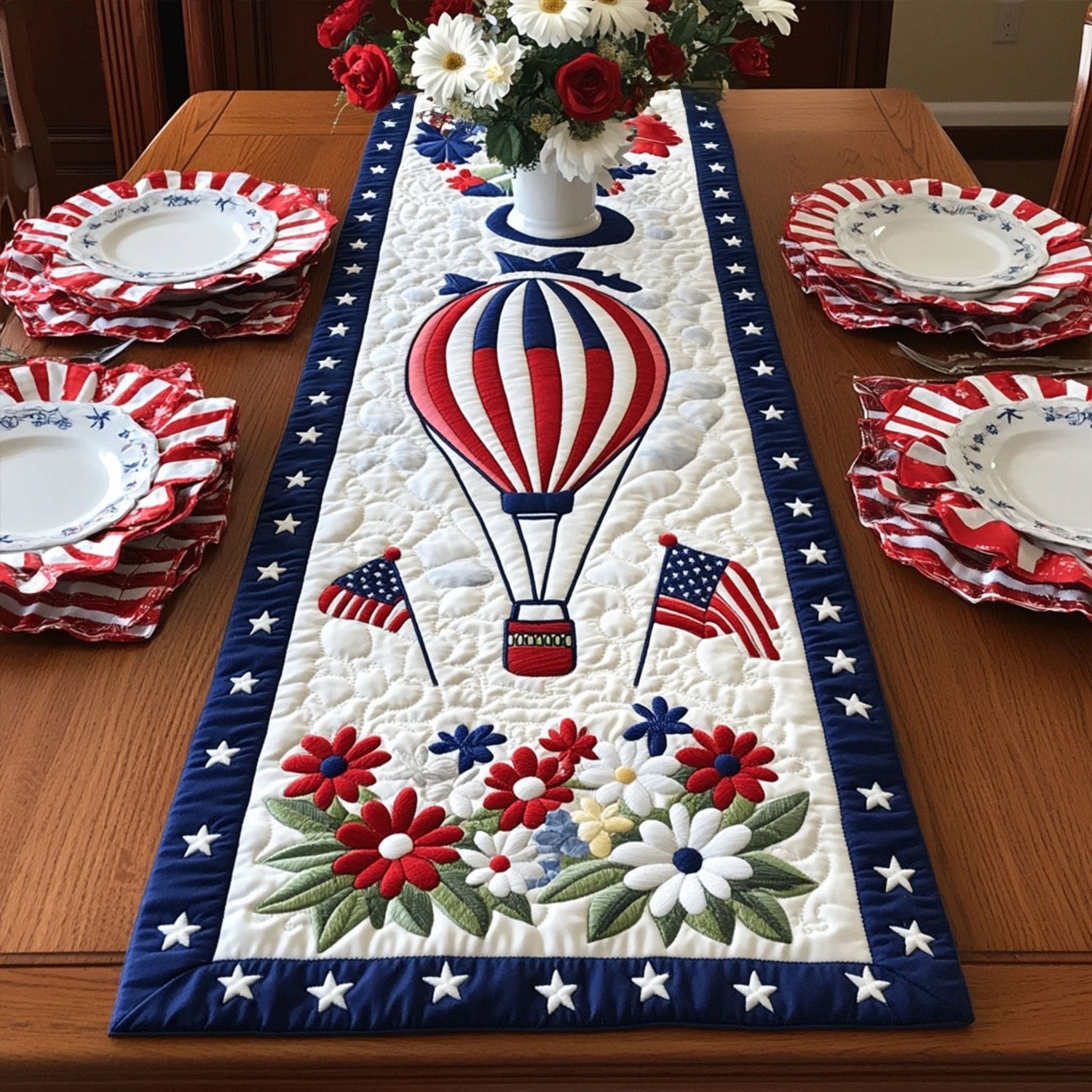 Freedom Blooms Balloons Table Runner