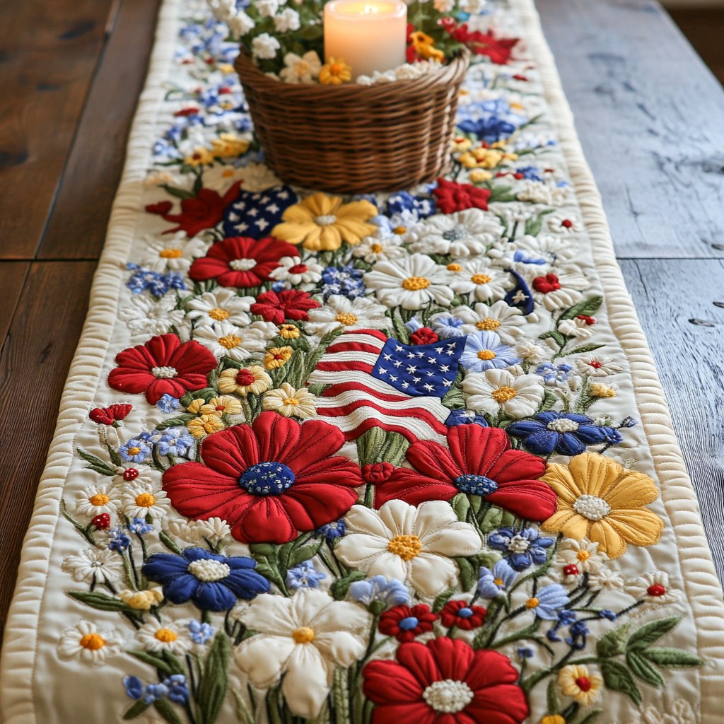 Patriotic Wildflower Bouquet Table Runner