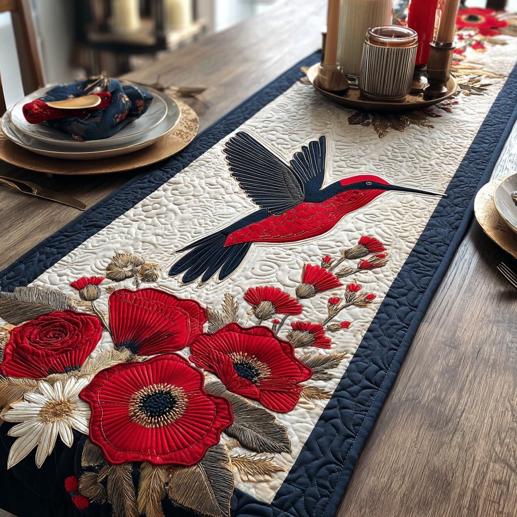 Hummingbird with Red Poppies Table Runner