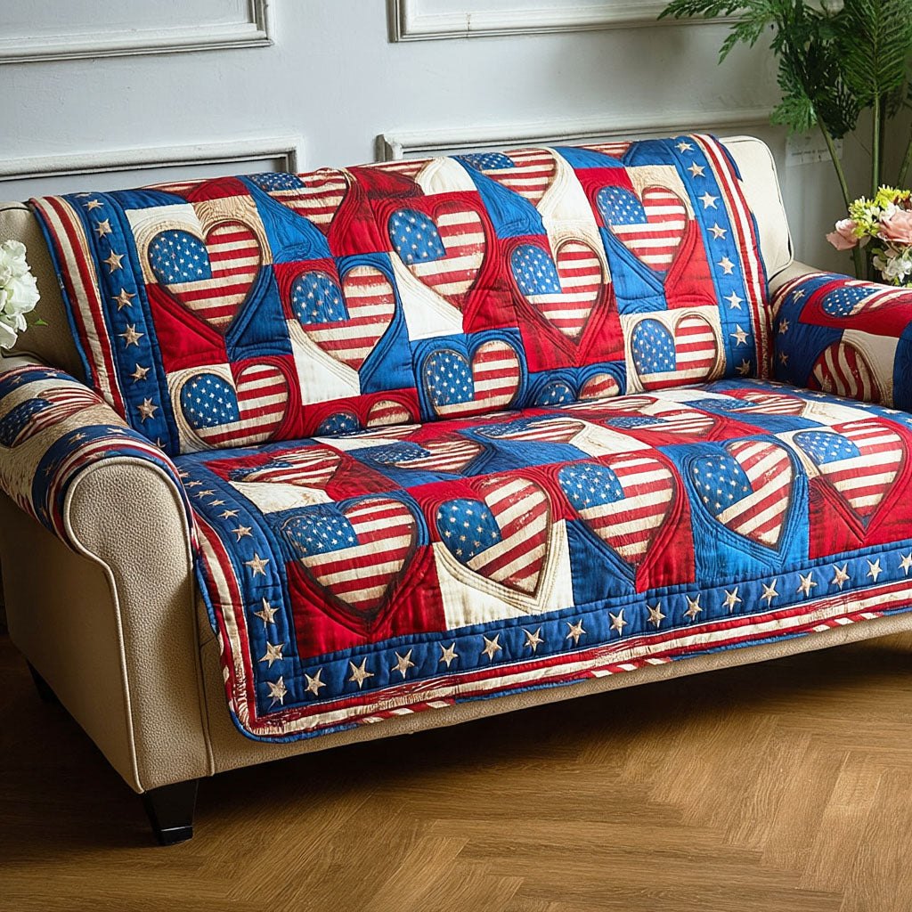 Flags and Stars Patriotic Patchwork Sofa Cover
