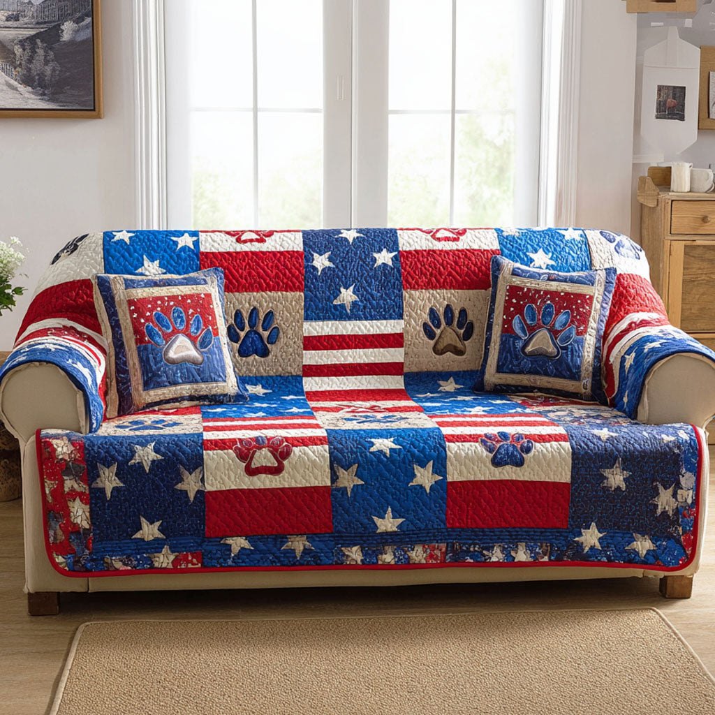 Paw Prints on Stars and Stripes Sofa Cover