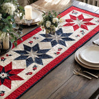 Navy Star Blocks with Red Border Table Runner