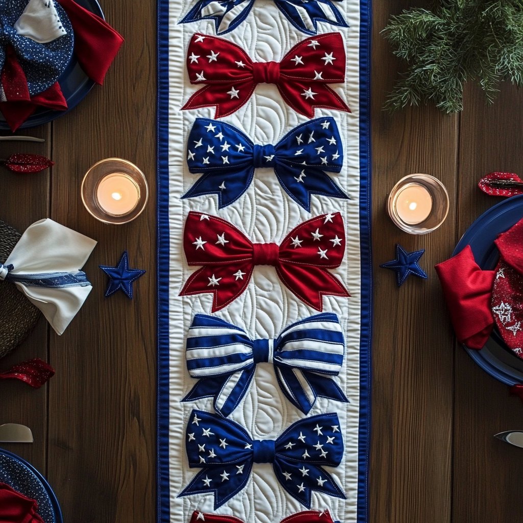 Red White and Blue Bows Table Runner