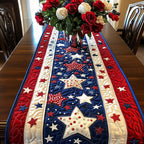 Stars on Red and Navy Bands Table Runner