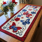Red and Blue Butterflies on Ivory Table Runner