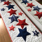 Red and Navy Stars on Cream Table Runner