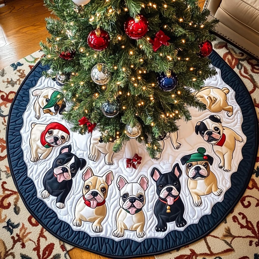 French Bulldog Noel Night Christmas Tree Skirt