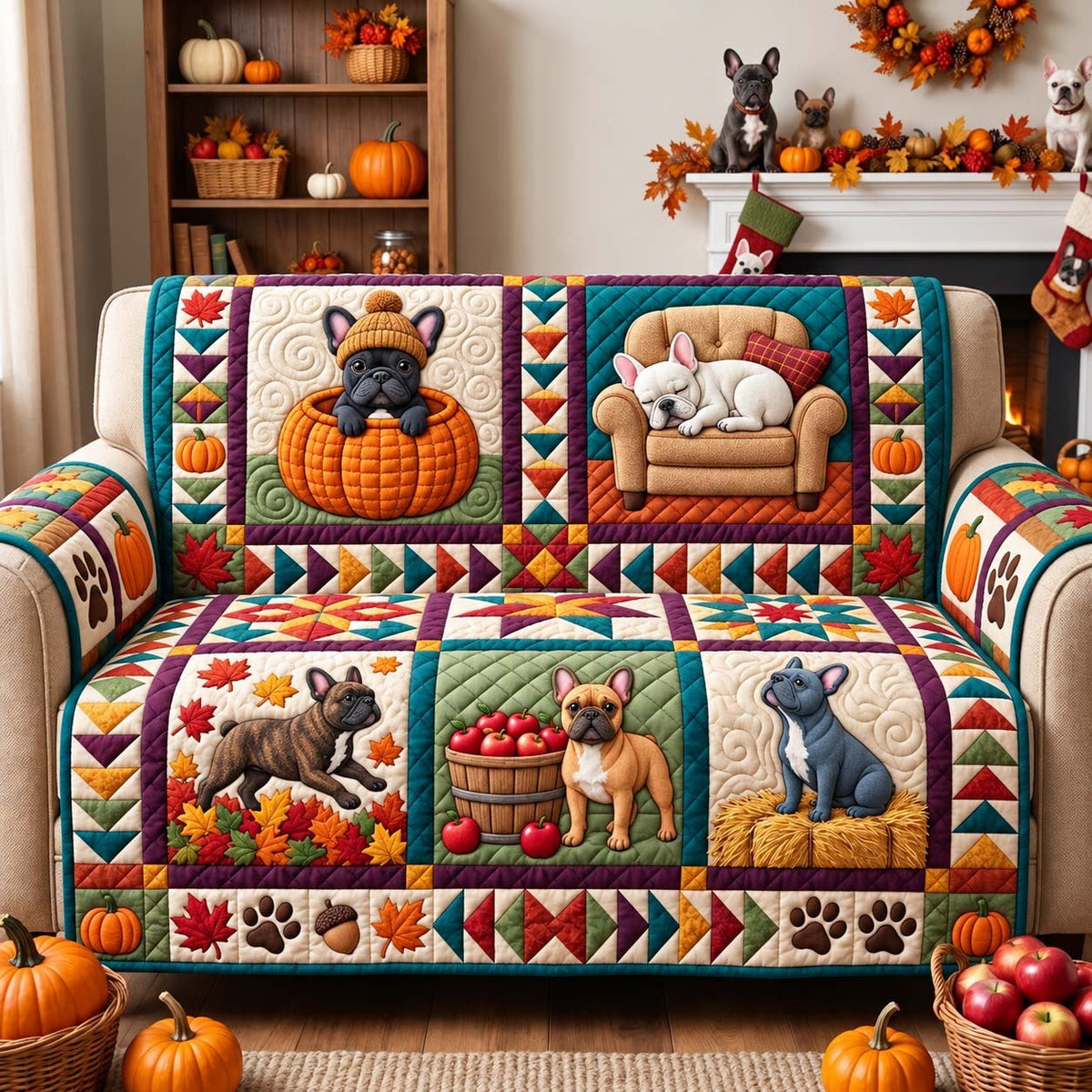 Frenchie Fall Stories Sofa Cover