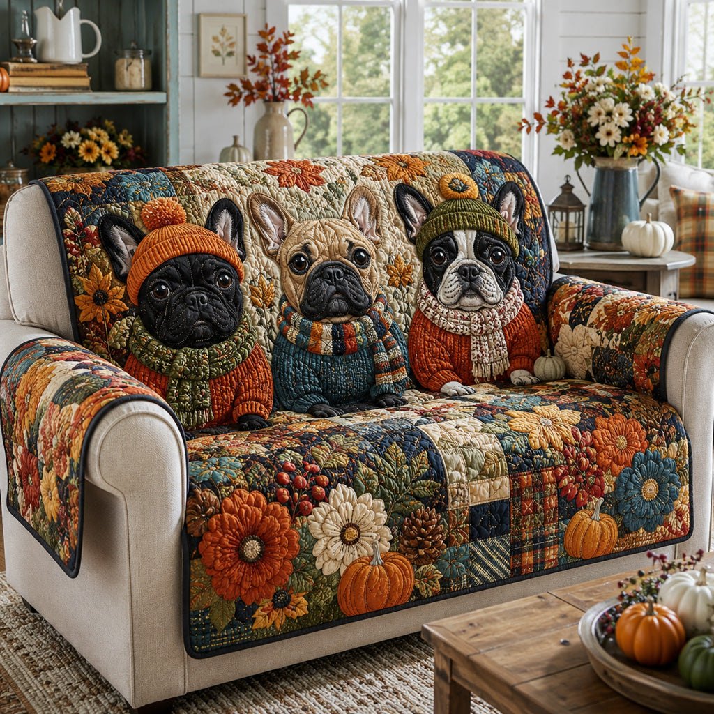 Frenchie Harvest Celebration Sofa Cover