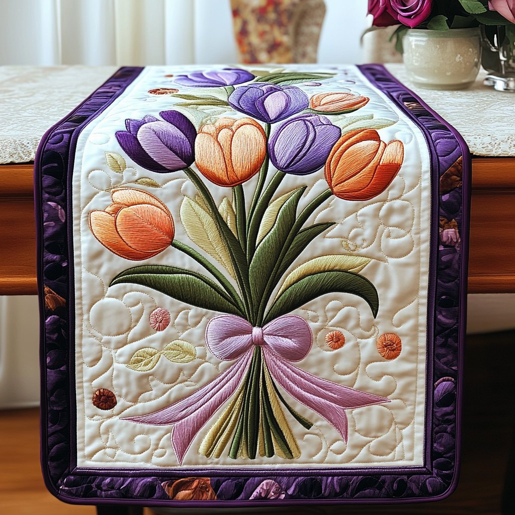 Fresh Tulip Blooms Table Runner