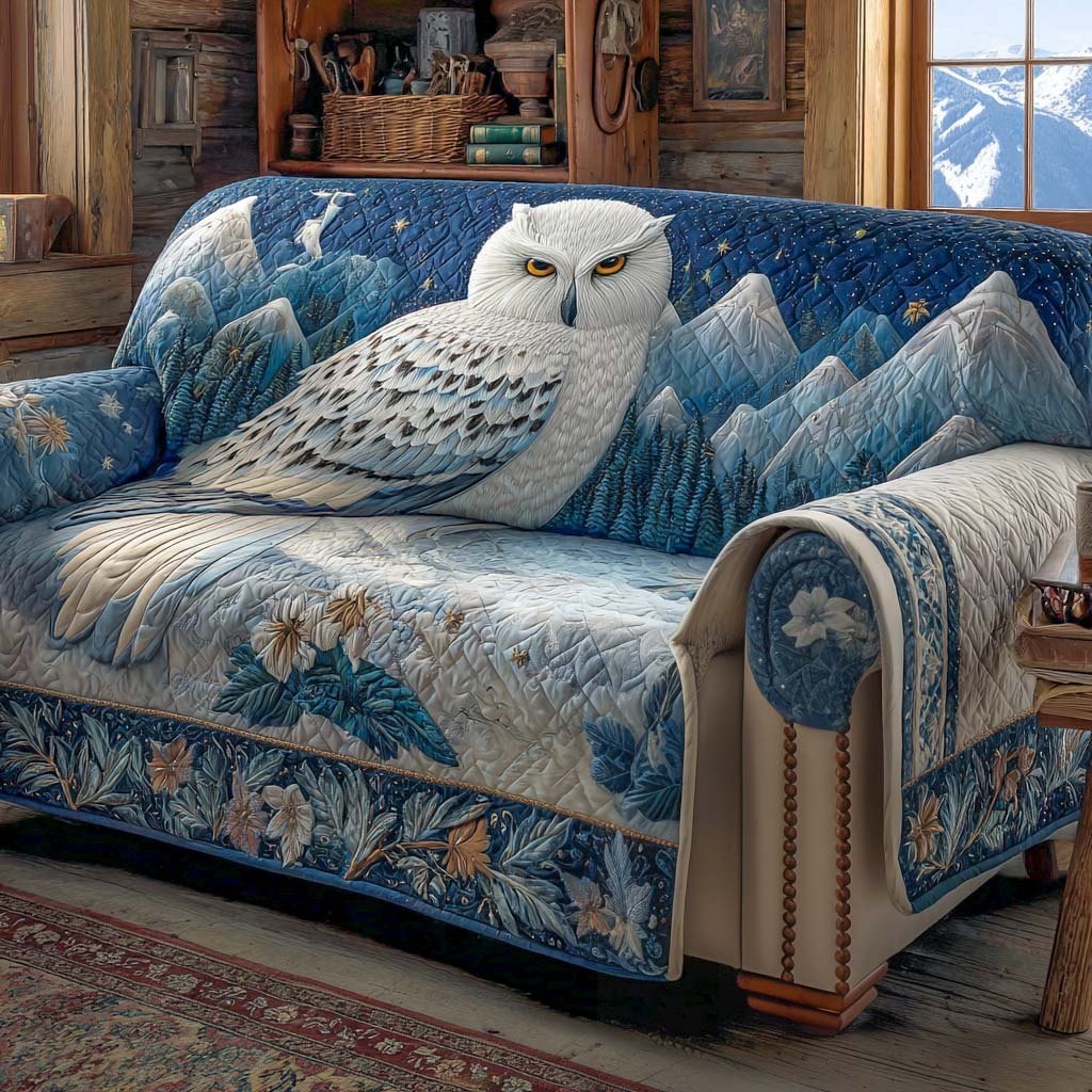 Snowy Owl on Icy Blue Sofa Cover