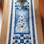 White Tree on Blue Checkered Panel Table Runner